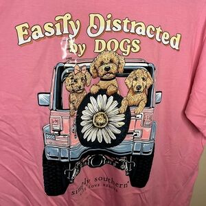 Simply Southern Easily Distracted By Dogs Large Pink Tshirt